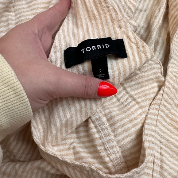 Plus Size 2X Torrid Beige Linen Striped Overall - Picture 11 of 11